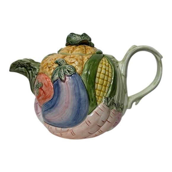 Vtg 1980's FITZ & FLOYD Vegetable Garden Ceramic Teapot w/ Lid 40 oz Multicolor - Picture 1 of 10